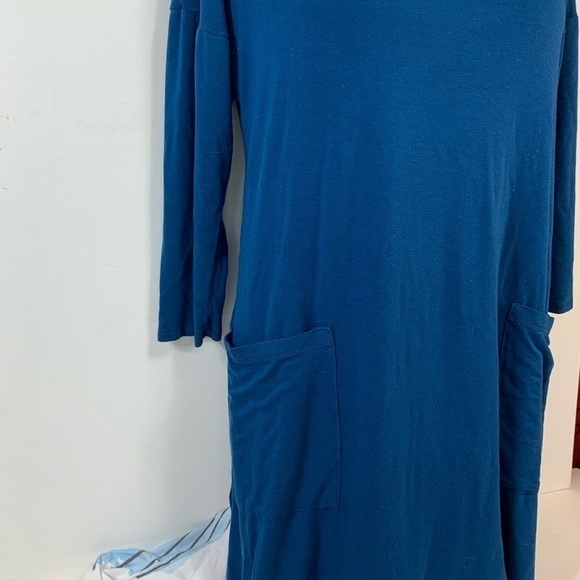 Emerald Blue Long Sleeve Dress with Pockets - Picture 2 of 5
